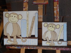 Ella art monkey on bookshelf mini monkey new baby arrival christening naming day personalised gift